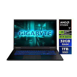 GIGABYTE Gaming A18 18" Laptop, AMD Ryzen 7 260, 32GB RAM, 1TB SSD, GeForce RTX 5070, 165Hz IPS, Black Steel $1399