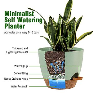 UOUZ Large Self Watering Pots, 12/10/9 Plastic Planters with High Drainage Holes and Deep Reservoir for Indoor Outdoor Garden Plants and Flowers, Green with Brown $16.49