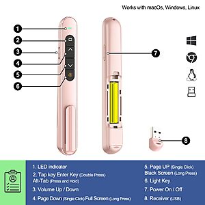 QUI Presentation Clicker with Volume Control, Wireless Presenter Remote $12.79