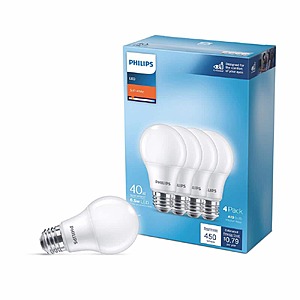 Philips 40-Watt Equivalent A19 Non-Dimmable E26 LED Light Bulb With EyeComfort Technology Soft White 2700K (4-Pack) $5.33
