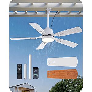 42" EDISHINE Outdoor Ceiling Fan w/ Light, App & Remote Control (White or Black) from $44.99 + Free Shipping