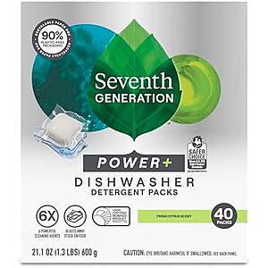 [SnS, AC] $7.02* | 40-Ct Seventh Generation Power Plus Dishwasher Detergent Packs (Fresh Citrus) at Amazon
