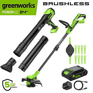 Greenworks PowerAll 24V 12" String Trimmer and 270CFM Handheld Blower Combo Kit, with (1) 3.0 Ah USB-C Batteries, 30W USB-C Charger Block, 3' 100W USB-C Cable $99