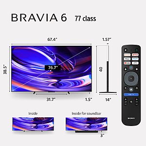 $2198 AMAZON Sony 77 Inch BRAVIA 6 OLED 4K HDR Smart Google TV with Gemini (K-77A60)