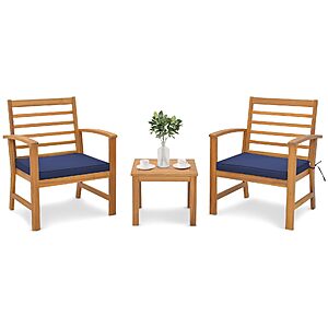 Tangkula 3-Pieces Outdoor Acacia Wood Conversation Set w/Cushions and Coffee Table $94.99+Free Shipping