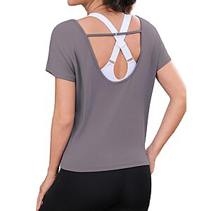 Totatuit Women's Open Back Short Sleeve Workout Top $3.99 + Free Shipping w/ Prime or on $35+