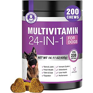 200-Count Dog 24-in-1 Multivitamin Chewable Supplements w/ Glucosamine, Chondroitin, Probiotics & Omega-3 (Chicken) $11.49 + Free Shipping w/ Prime or on $35+