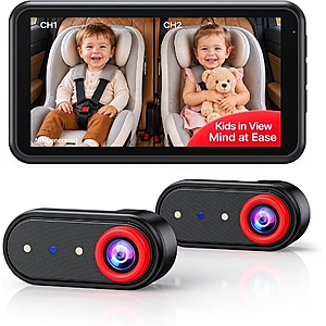 LUCKVIEW BM2PRO Dual Car Baby Monitor for 2 Kids, 5.2"" 1080P HD, Split Screen & Full View, Auto Night Vision, Easy Setup $41.99