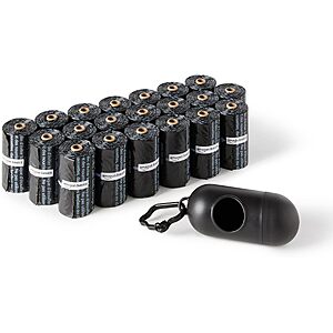 [Prime] 300-Count Amazon Basics Unscented Dog Poop Bags w/ Dispenser & Leash Clip (Black) $6.63 w/ S&S + Free Shipping