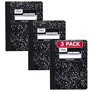 Amazon: Mead Composition Notebooks (3-Pack, Wide Ruled) $6.38 (Reg $20.89, ~69% Off) + FS w/ Prime