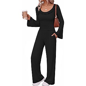 2-Piece Ekouaer Women's Long Sleeve Crew Neck Lounge Pajama Set (Various) $9.99 + Free Shipping w/ Prime or on $35+