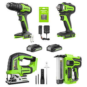Greenworks 24V Carpentry Tool, Brushless Drill Driver Combo Kit + Two 2Ah Batteries & Charger $185.99
