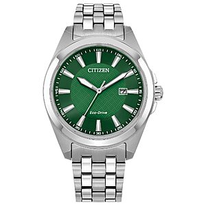 Citizen Men's Eco-Drive Classic Peyton Watch, 3-Hand Date, Sapphire Crystal, Luminous Markers, Silver/Green Dial $236.95