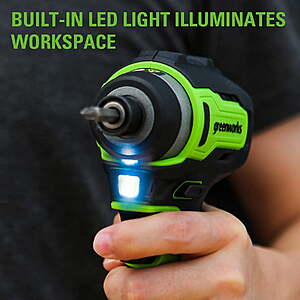 Greenworks 24V Brushless 1/4"1900 in./lbs. Impact Driver + (2) 2.0 Ah Batteries & Charger, Bonus Tool Bag $38.99