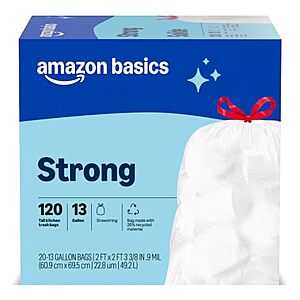 [SnS, AC] $10.36* | 120-Count Amazon Basics 13 Gallon Tall Kitchen Drawstring Trash Bags (Unscented) at Amazon