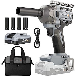 WORKPROX 20V Brushless 1/2" Cordless Impact Wrench w/ 4.0Ah Battery, 4 Sockets & Storage Bag (440 Ft-Lbs) $69.99 + Free Shipping