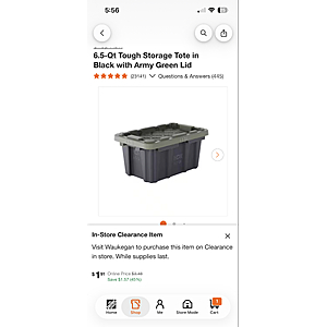 6.5-Qt Tough Storage Tote in Black with Army Green Li