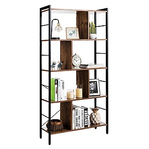 61" Giantex 5-Tier Bookshelf w/ Metal Frame & Shelf Dividers (Rustic Brown) $40 + Free Shipping