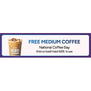 Cumberland Farms - Free Medium Coffee in APP on National Coffee Day 9/29/2026