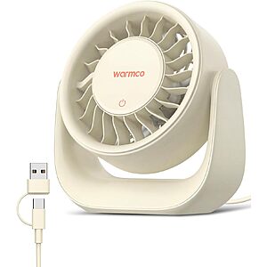 Warmco USB Desk Fan w/ Touch Control & 3 Speeds (White or Sand) $9.99 + Free Shipping w/ Prime or on $35+