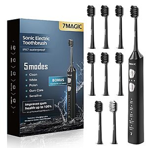 7MAGIC Sonic Electric Toothbrush w/ 8 Heads (Black) $11.99 + Free Shipping w/ Prime or on $35+