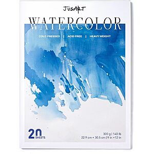20-Sheets 9"x12"Jusart Cold Press Watercolor Paper Pad (300gsm/140lb) $3.99 + Free Shipping w/ Prime or on $35+
