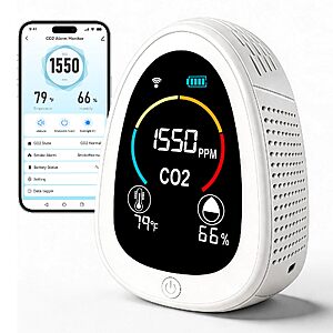AIRNERGY Portable CO2 Monitor Indoor Air Quality Monitor w/ 1500mAh backup battery $29.94