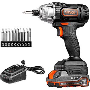 VEVOR 20V Cordless 1/4" Impact Driver Kit w/ Battery, Charger & 10 Bits $38.61 + Free Shipping