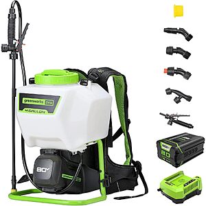 [Prime] Greenworks 80V 4-Gallon Battery-Powered Backpack Sprayer Kit w/ 2Ah Battery & Charger $189.99 + Free Shipping