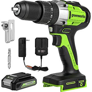 Greenworks 24V Brushless 1/2" Cordless Hammer Drill Kit w/ 2Ah Battery & Charger (DDG402) $54.99 + Free Shipping