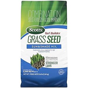 [Prime] $20.97* | 5.6-Lb Scotts Turf Builder Grass Seed Sun & Shade Mix w/ Fertilizer & Soil Improver at Amazon