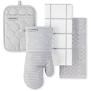 [Prime] $12.99* | 4-pk KITCHENAID Quilted Cotton Oven Mitt, Pot Holder, Kitchen Towels (Grey) at Amazon