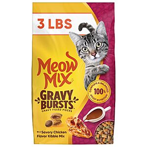 Select Accounts: 3-Lb Meow Mix Gravy Bursts Dry Cat Food (Chicken) $3.74 + Free Shipping w/ Prime or on $35+