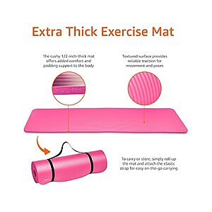 $10 FREE SHIP PRIME WOOT Amazon Basics 1/2 Inch Extra Thick Exercise Yoga Mat with Carrying Strap for Home Workouts and Fitness, 74" x 24" x 0.5", Pink
