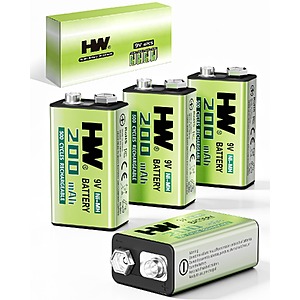 4 Pack HW 9V Rechargeable Batteries 500+Cycles NiMH for TENS and EMS Units $9.07 + Free Shipping w/Prime