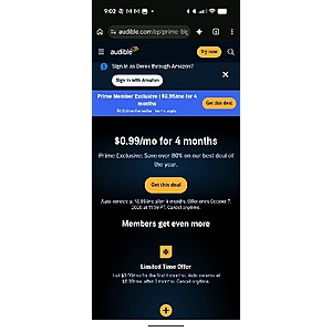 Audible standard membership Prime membership exclusive 4 months for . 99