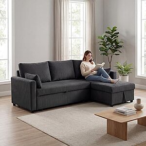 85" Trygoal L-Shape Queen Pull-Out Sleeper Sofa Bed w/ Storage (Black) $348.99 + Free Shipping