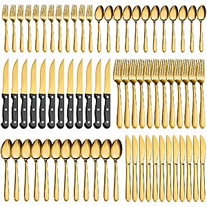 72 Pcs Gold Color Stainless-Steel Silverware Set for 12 $29.99 AC + Free Shipping