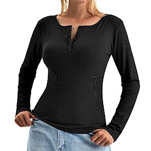 Amazon – Walifrey Women's Ribbed Henley Shirt - $4.54–$5.84 w/ Code