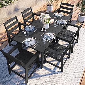 THOEOE 7 Pcs Outdoor Dining Set, 70" HDPE Dining Set for 6 (Black) $447.99