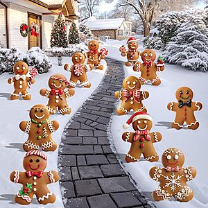 12-Pack 11.8" sewrung Christmas Gingerbread Man Yard Signs w/ Stakes $13.36 + Free Shipping w/ Prime or on $35+