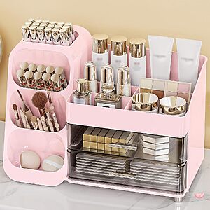 [Prime] Anylady Large Acrylic Makeup Organizer w/ Brush Holder & Drawers (Pink) $16.99 + Free Shipping