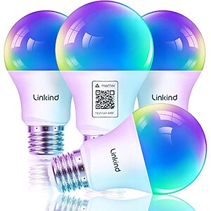 4-Count Linkind Matter Smart Color-Changing A19 E26 Wi-Fi LED Bulbs w/ Music Sync (60W Equivalent, 800 Lumens) $15.99 + Free Shipping w/ Prime or on $35+