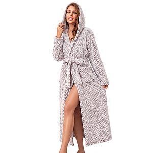 RONGTAI Women's Ultra-soft plush fabric quick warmth Hooded Robe $14.99 + Free Shipping w/ Prime or on $35+