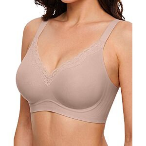 As Fairy Jelly Bras for Women No Underwire V-Neck Lace Trim Wireless Bra $9.99 AC