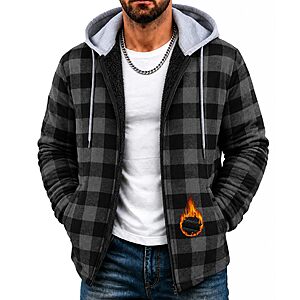 ZITY Flannel Jacket for Men Sherpa Fleece Lined Full-Zip Plaid Hoodie $18.99 AC