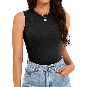 Womens Ribbed High Neck Tank Tops $4.99 after coupon
