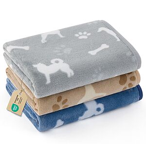 3-Pack 23"x16" Bedsure Flannel Fleece Small Dog Blanket (Happy Pups) $5.99, More + Free Shipping w/ Prime or on $35+