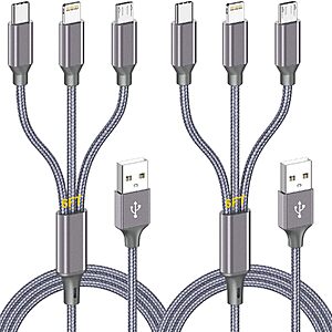 2-Pack 6' HaoKanDe MFi 3-in-1 Multi Charging Cable (Lightning, USB-C & Micro USB) $4.49 ($2.24 each) + Free Shipping w/ Prime or on $35+