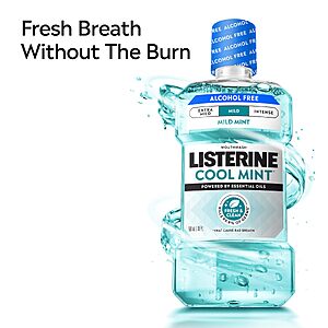 $7.45 S&S CLIP Q Listerine Cool Mint Alcohol Free Mouthwash, Mild Mint, 50.7 fl. oz/1.5L